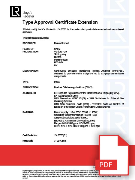 P2000 Lloyds Register Type Approva Certificate