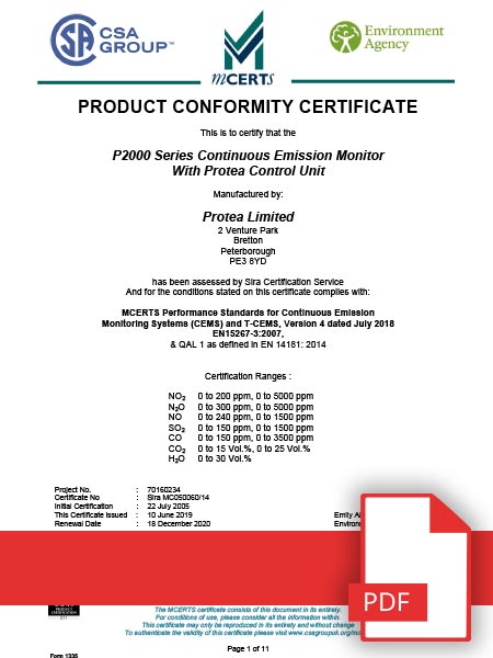 P2000 MCERTS Certificate